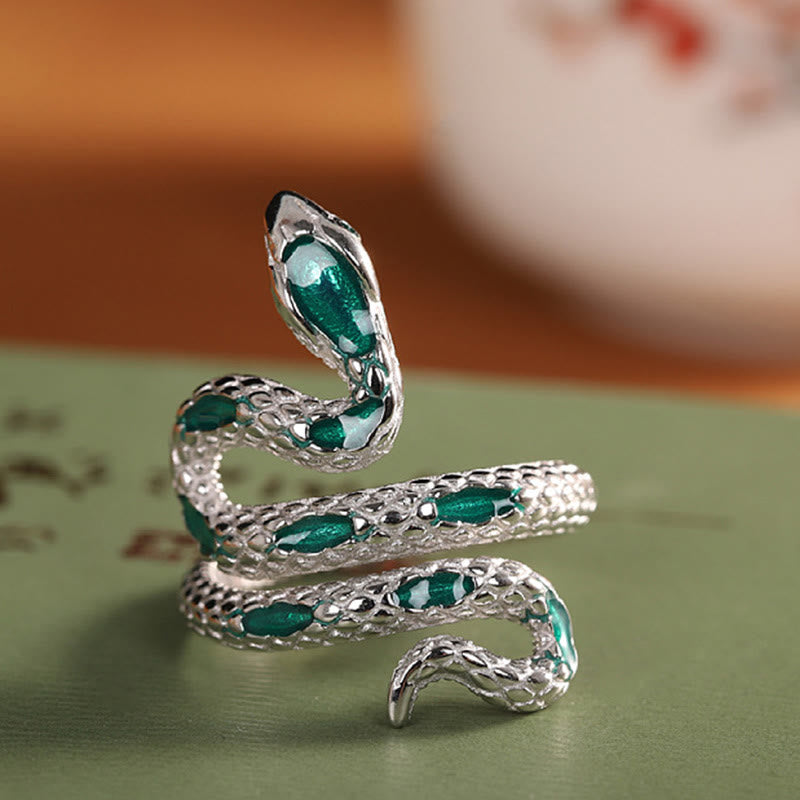 Karma Stone 925 Sterling Silver Year Of The Snake Adjustable Blessing Ring