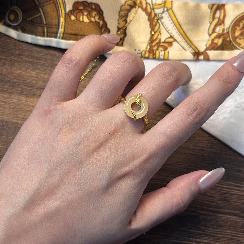 Karma Stone Chalcedony Peace Buckle 925 Sterling Silver Golden Year Of The Snake Harmony  Ring