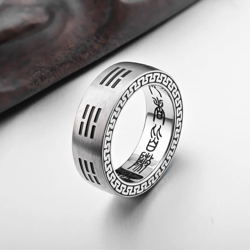 Karma Stone Bagua Yin Yang Taoist Nine-Character Mantra Titanium Steel Harmony Ring