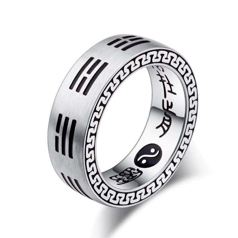 Karma Stone Bagua Yin Yang Taoist Nine-Character Mantra Titanium Steel Harmony Ring