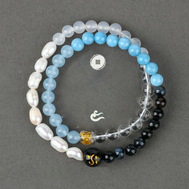 Karma Stone Five Elements Various Agate Crystal Pearl Black Onyx White Agate White Crystal Luck Bracelet