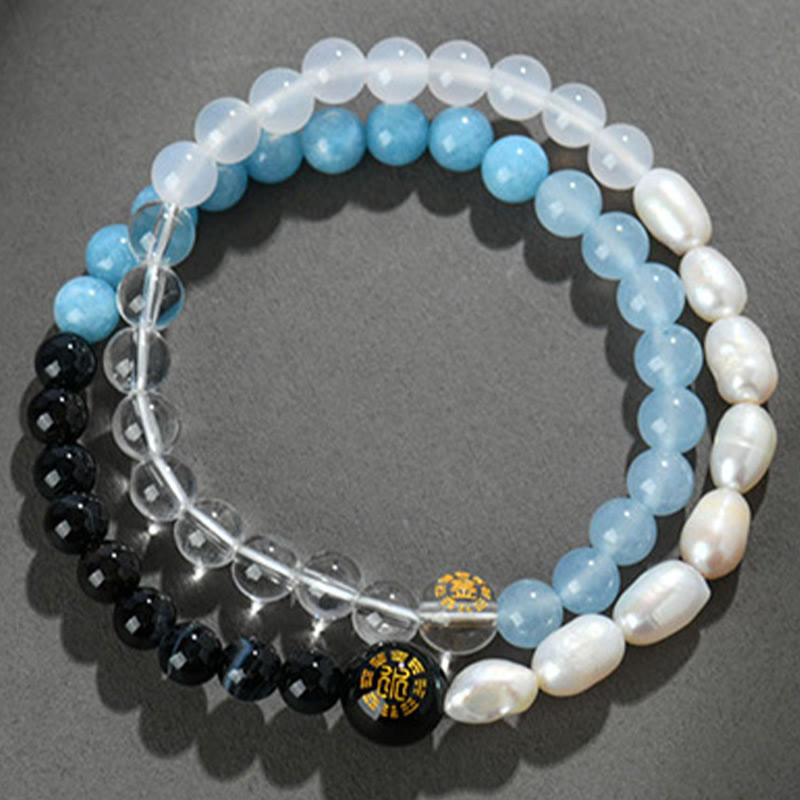 Karma Stone Five Elements Various Agate Crystal Pearl Black Onyx White Agate White Crystal Luck Bracelet
