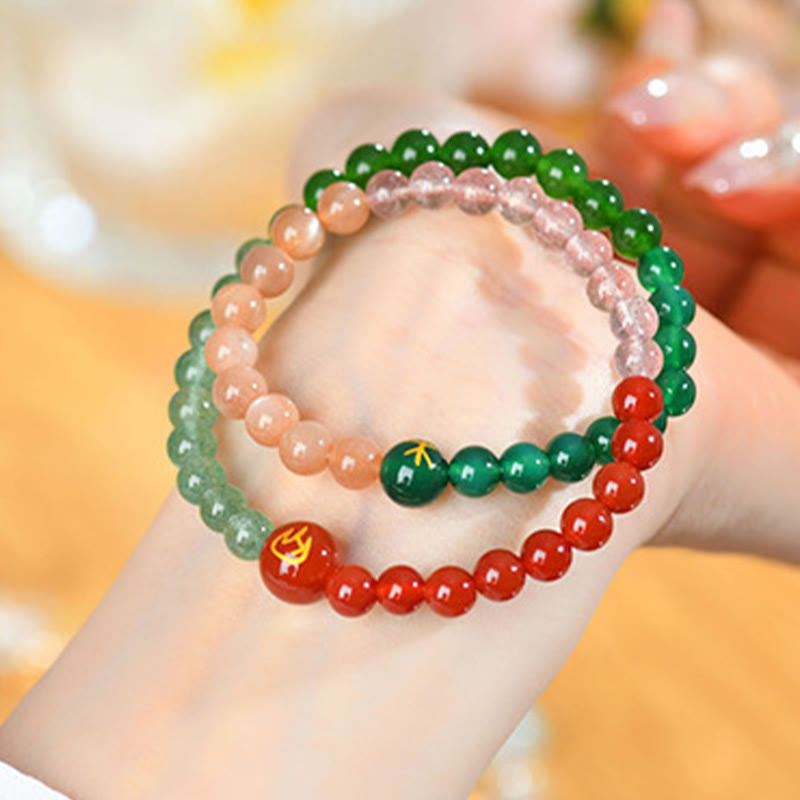 Karma Stone Five Elements Various Agate Crystal Pearl Black Onyx White Agate White Crystal Luck Bracelet