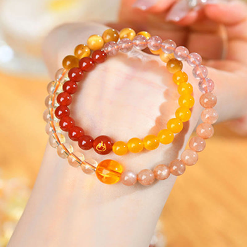 Karma Stone Five Elements Various Agate Crystal Pearl Black Onyx White Agate White Crystal Luck Bracelet