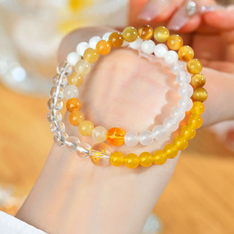 Karma Stone Five Elements Various Agate Crystal Pearl Black Onyx White Agate White Crystal Luck Bracelet