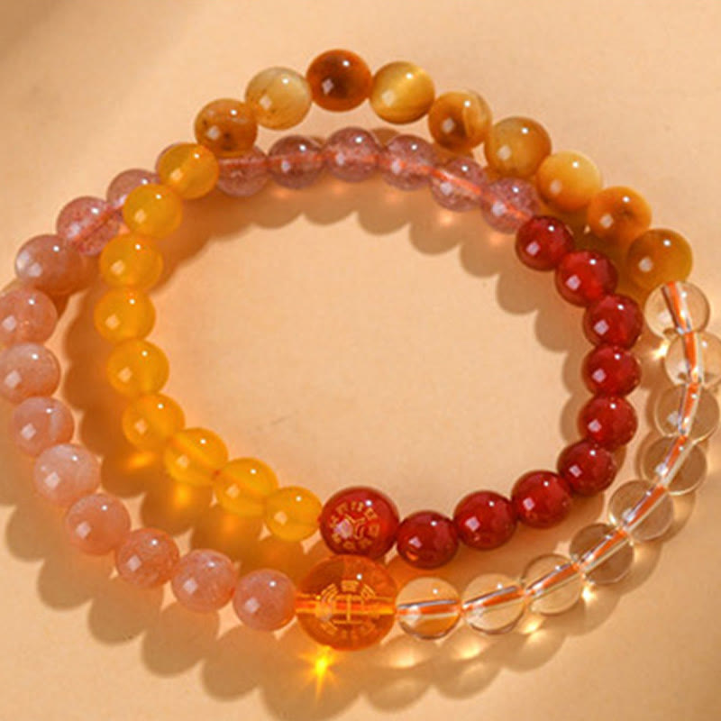 Karma Stone Five Elements Various Agate Crystal Pearl Black Onyx White Agate White Crystal Luck Bracelet