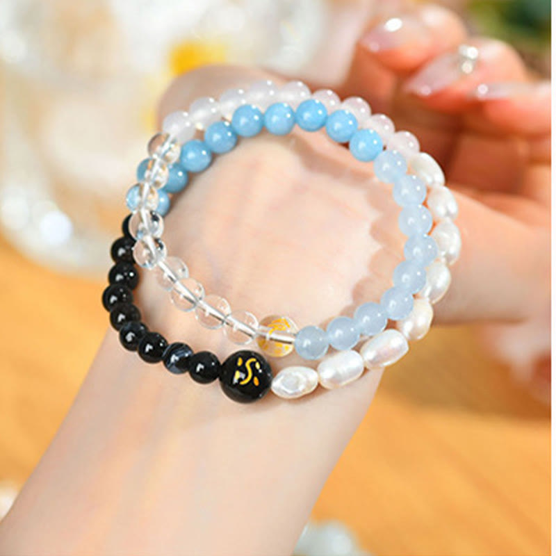 Karma Stone Five Elements Various Agate Crystal Pearl Black Onyx White Agate White Crystal Luck Bracelet