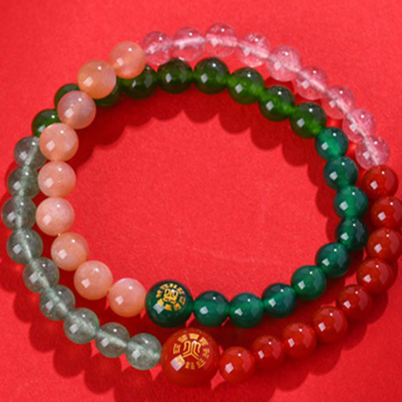 Karma Stone Five Elements Various Agate Crystal Pearl Black Onyx White Agate White Crystal Luck Bracelet