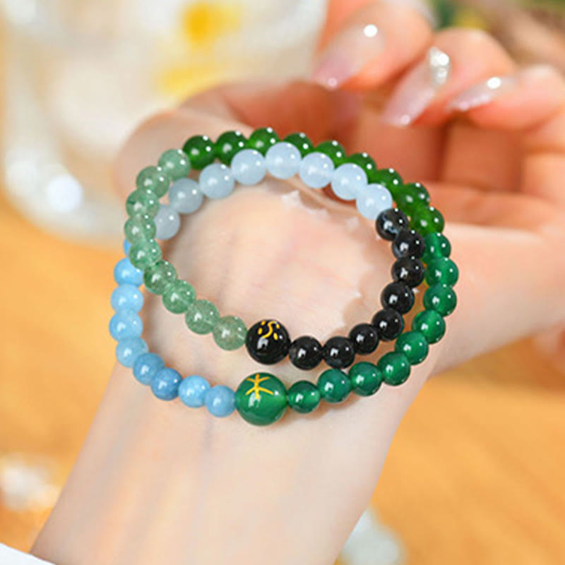 Karma Stone Five Elements Various Agate Crystal Pearl Black Onyx White Agate White Crystal Luck Bracelet