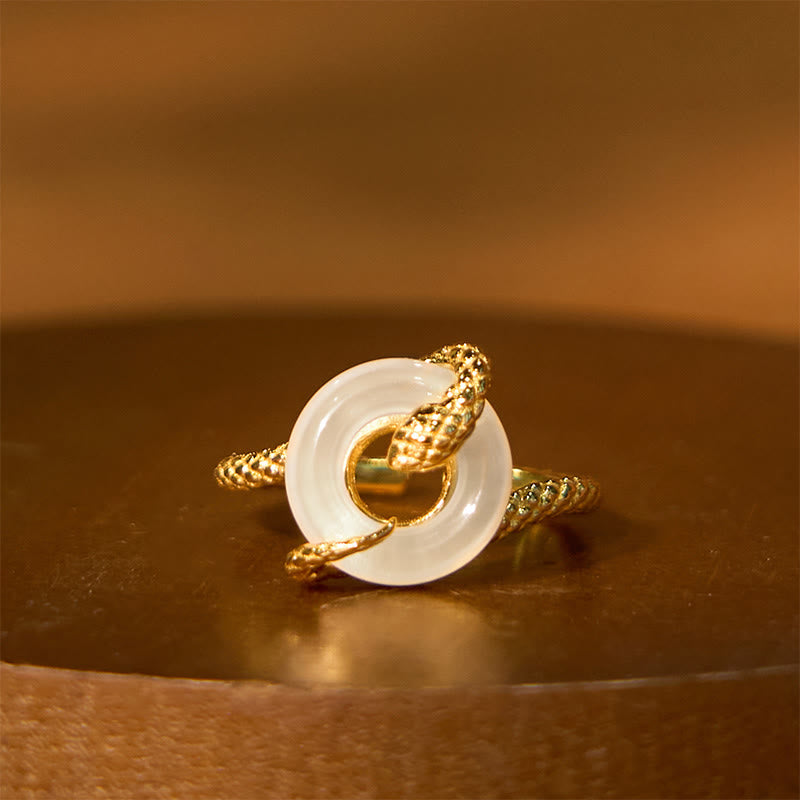 Karma Stone Chalcedony Peace Buckle 925 Sterling Silver Golden Year Of The Snake Harmony  Ring
