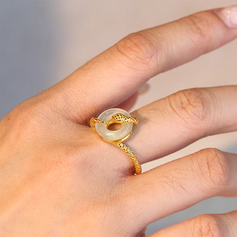 Karma Stone Chalcedony Peace Buckle 925 Sterling Silver Golden Year Of The Snake Harmony  Ring