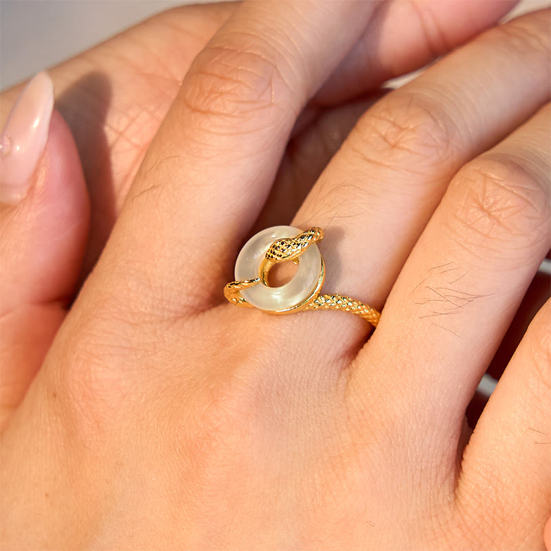 Karma Stone Chalcedony Peace Buckle 925 Sterling Silver Golden Year Of The Snake Harmony  Ring