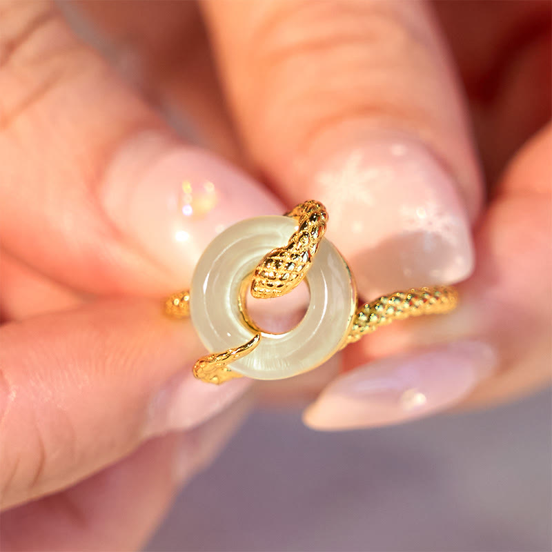 Karma Stone Chalcedony Peace Buckle 925 Sterling Silver Golden Year Of The Snake Harmony  Ring