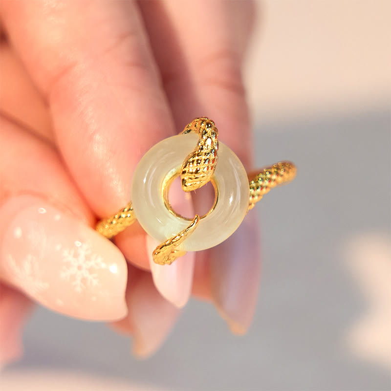 Karma Stone Chalcedony Peace Buckle 925 Sterling Silver Golden Year Of The Snake Harmony  Ring