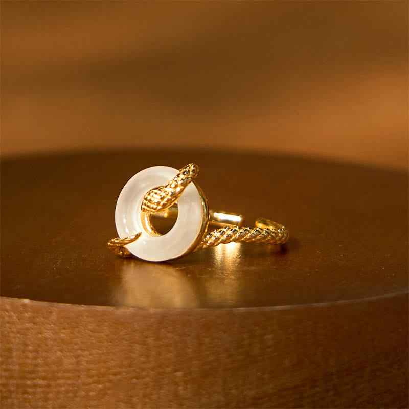 Karma Stone Chalcedony Peace Buckle 925 Sterling Silver Golden Year Of The Snake Harmony  Ring