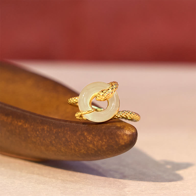 Karma Stone Chalcedony Peace Buckle 925 Sterling Silver Golden Year Of The Snake Harmony  Ring