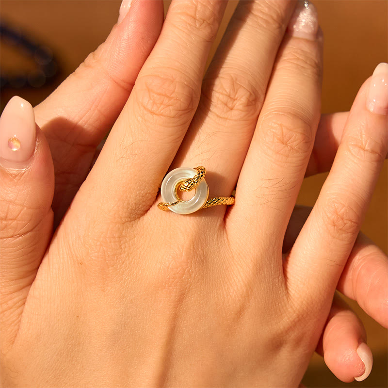Karma Stone Chalcedony Peace Buckle 925 Sterling Silver Golden Year Of The Snake Harmony  Ring