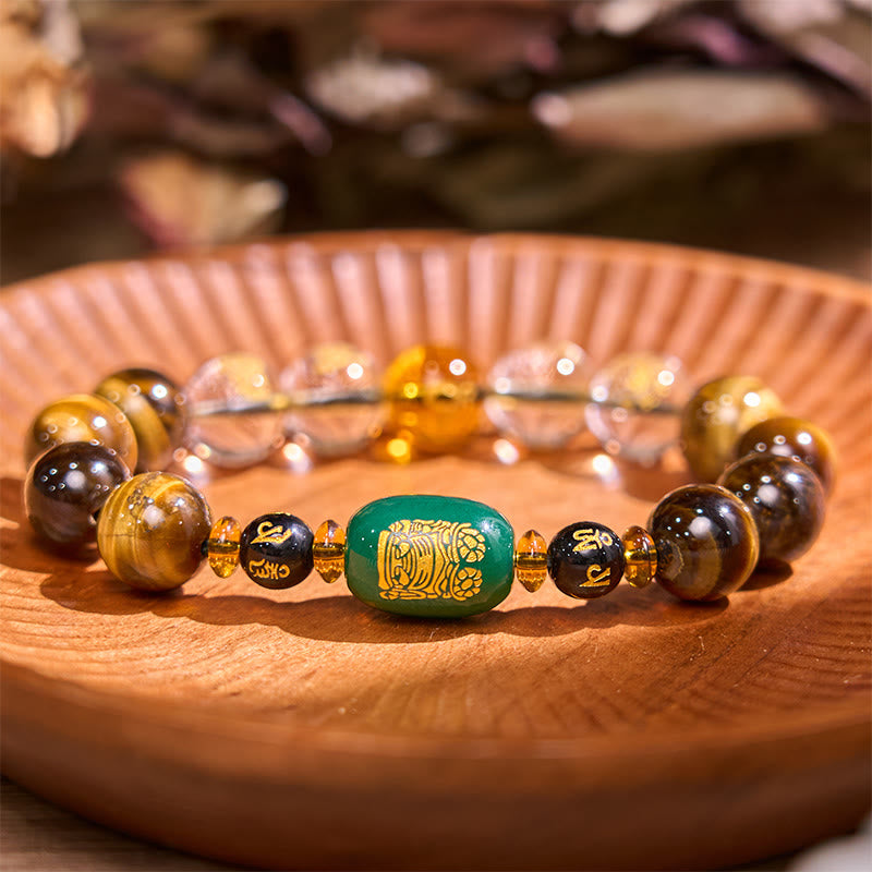 Karma Stone Chinese Zodiac Tiger Eye White Crystal Courage Bracelet