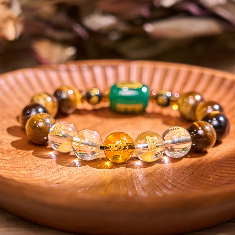 Karma Stone Chinese Zodiac Tiger Eye White Crystal Courage Bracelet