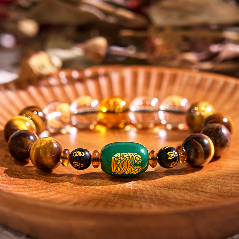 Karma Stone Chinese Zodiac Tiger Eye White Crystal Courage Bracelet