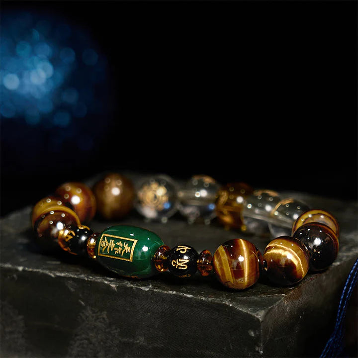 Karma Stone Chinese Zodiac Tiger Eye White Crystal Courage Bracelet