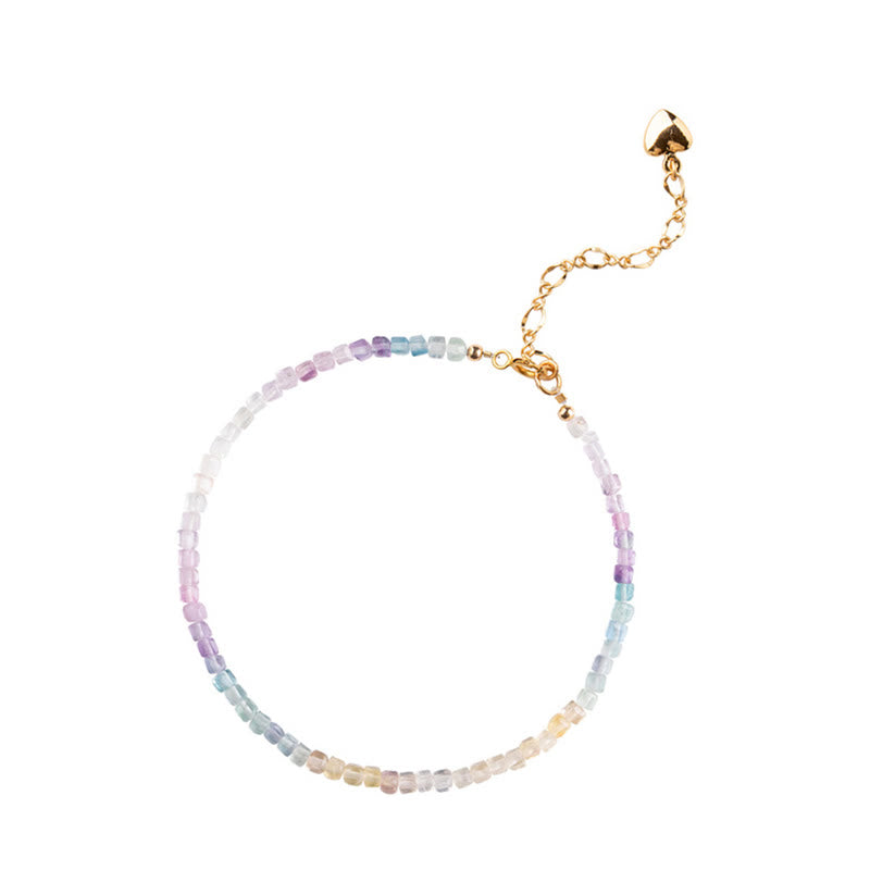 Karma Stone 2.5mm Fluorite Ultra-thin Beads 14k Gold Plated Copper Heart Power Bracelet