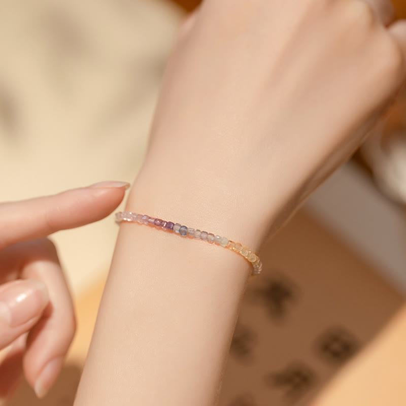 Karma Stone 2.5mm Fluorite Ultra-thin Beads 14k Gold Plated Copper Heart Power Bracelet