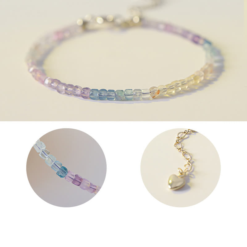 Karma Stone 2.5mm Fluorite Ultra-thin Beads 14k Gold Plated Copper Heart Power Bracelet