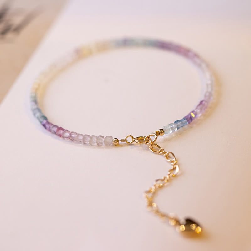 Karma Stone 2.5mm Fluorite Ultra-thin Beads 14k Gold Plated Copper Heart Power Bracelet