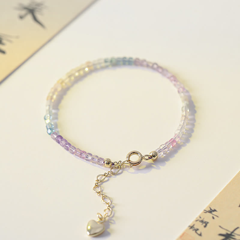 Karma Stone 2.5mm Fluorite Ultra-thin Beads 14k Gold Plated Copper Heart Power Bracelet