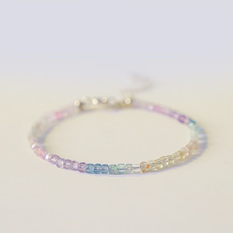 Karma Stone 2.5mm Fluorite Ultra-thin Beads 14k Gold Plated Copper Heart Power Bracelet