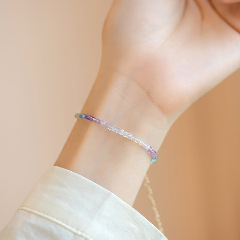 Karma Stone 2.5mm Fluorite Ultra-thin Beads 14k Gold Plated Copper Heart Power Bracelet