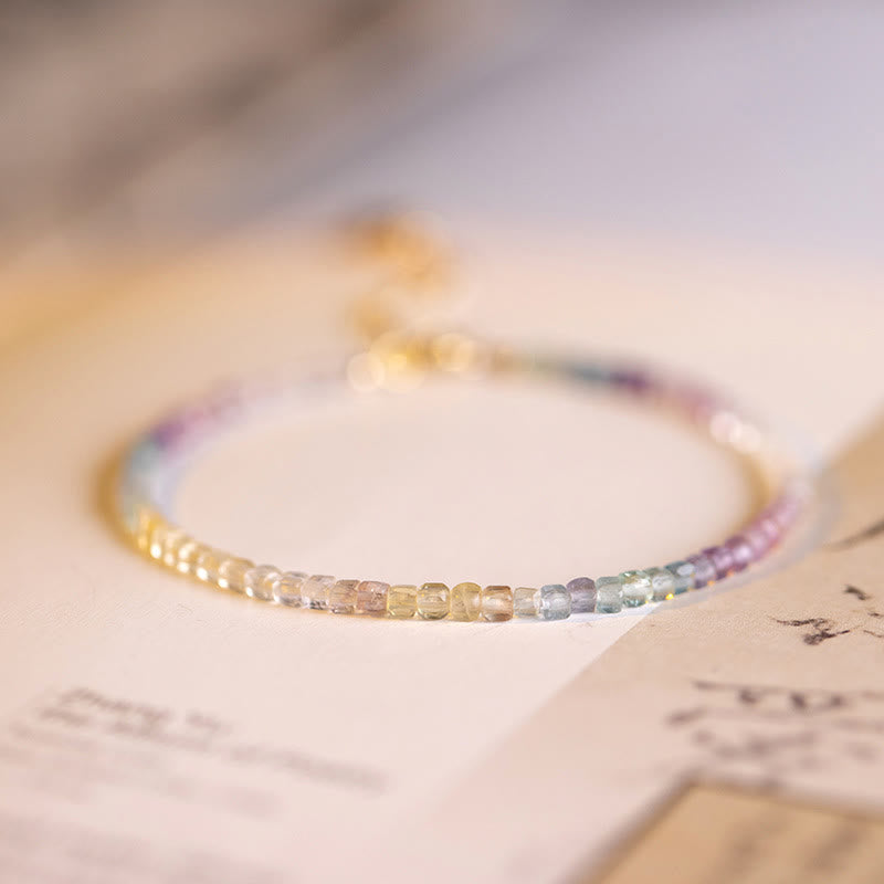 Karma Stone 2.5mm Fluorite Ultra-thin Beads 14k Gold Plated Copper Heart Power Bracelet