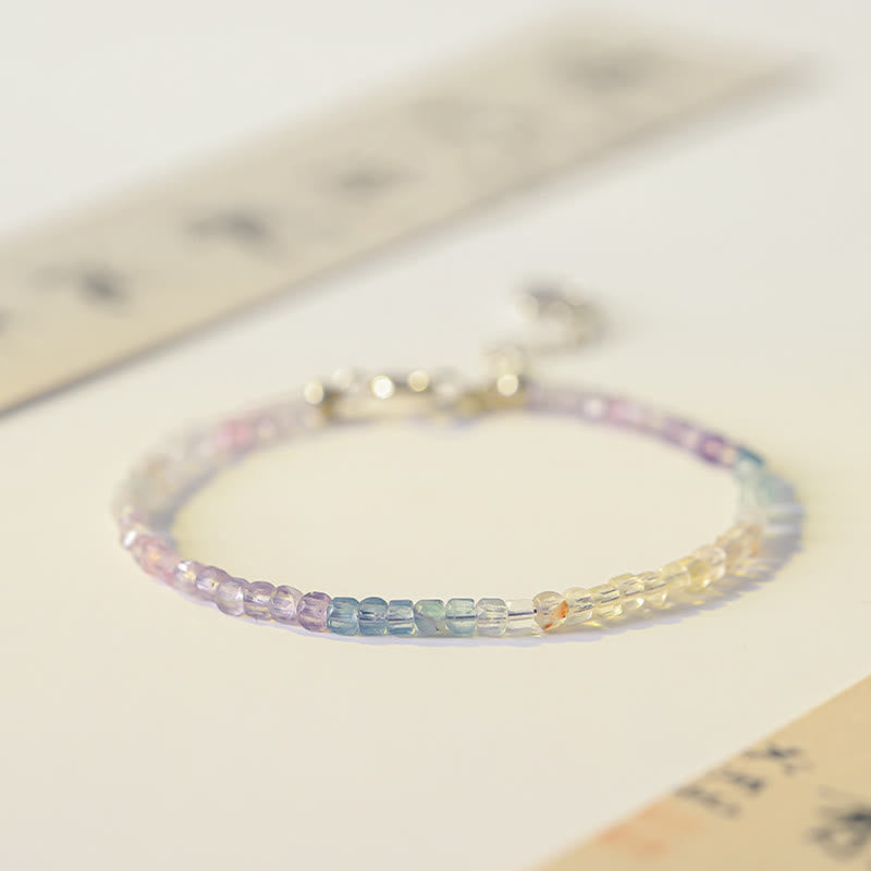 Karma Stone 2.5mm Fluorite Ultra-thin Beads 14k Gold Plated Copper Heart Power Bracelet