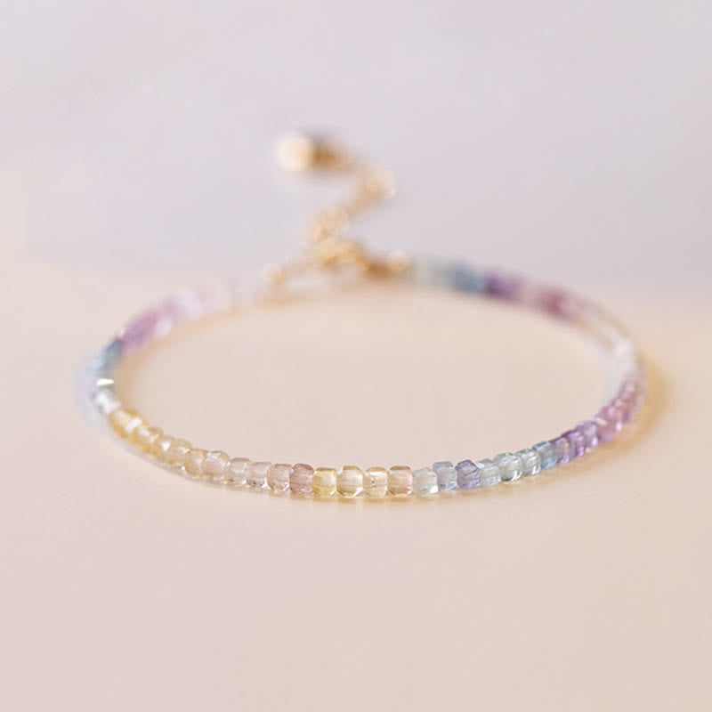 Karma Stone 2.5mm Fluorite Ultra-thin Beads 14k Gold Plated Copper Heart Power Bracelet