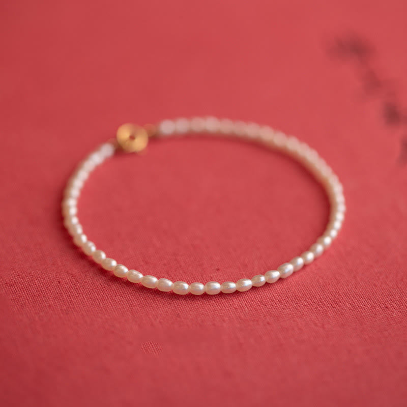 Karma Stone 2mm Natural Pearl Ultra-thin Beads 14k Gold Plated Copper Wisdom Bracelet