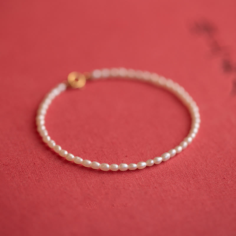 Karma Stone 2mm Natural Pearl Ultra-thin Beads 14k Gold Plated Copper Wisdom Bracelet