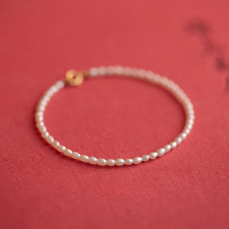 Karma Stone 2mm Natural Pearl Ultra-thin Beads 14k Gold Plated Copper Wisdom Bracelet