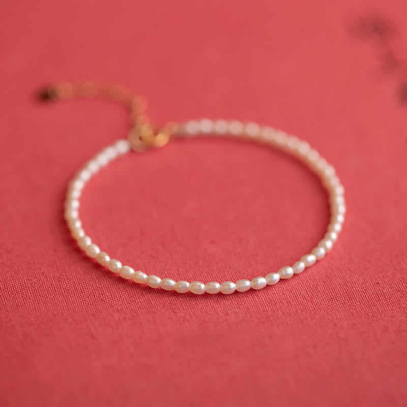 Karma Stone 2mm Natural Pearl Ultra-thin Beads 14k Gold Plated Copper Wisdom Bracelet