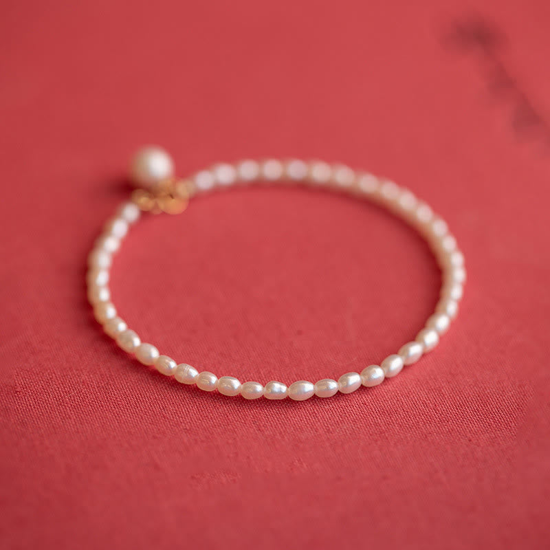 Karma Stone 2mm Natural Pearl Ultra-thin Beads 14k Gold Plated Copper Wisdom Bracelet