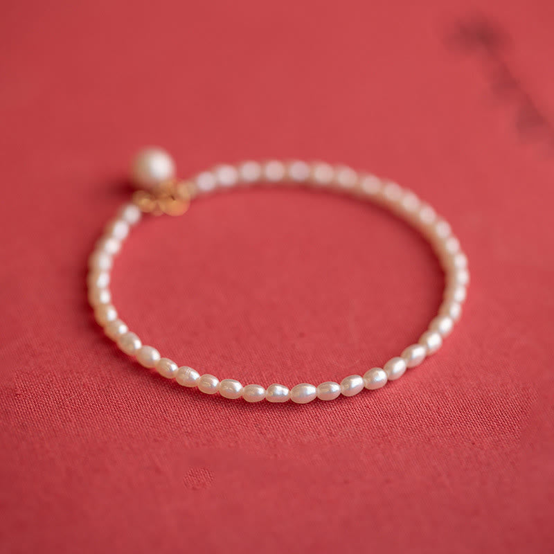 Karma Stone 2mm Natural Pearl Ultra-thin Beads 14k Gold Plated Copper Wisdom Bracelet