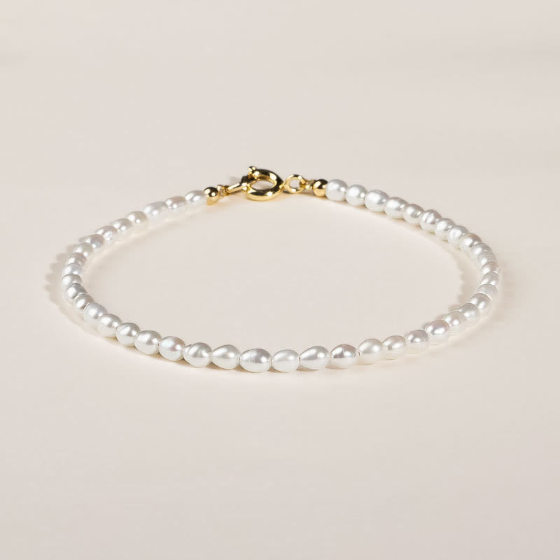 Karma Stone 2mm Natural Pearl Ultra-thin Beads 14k Gold Plated Copper Wisdom Bracelet