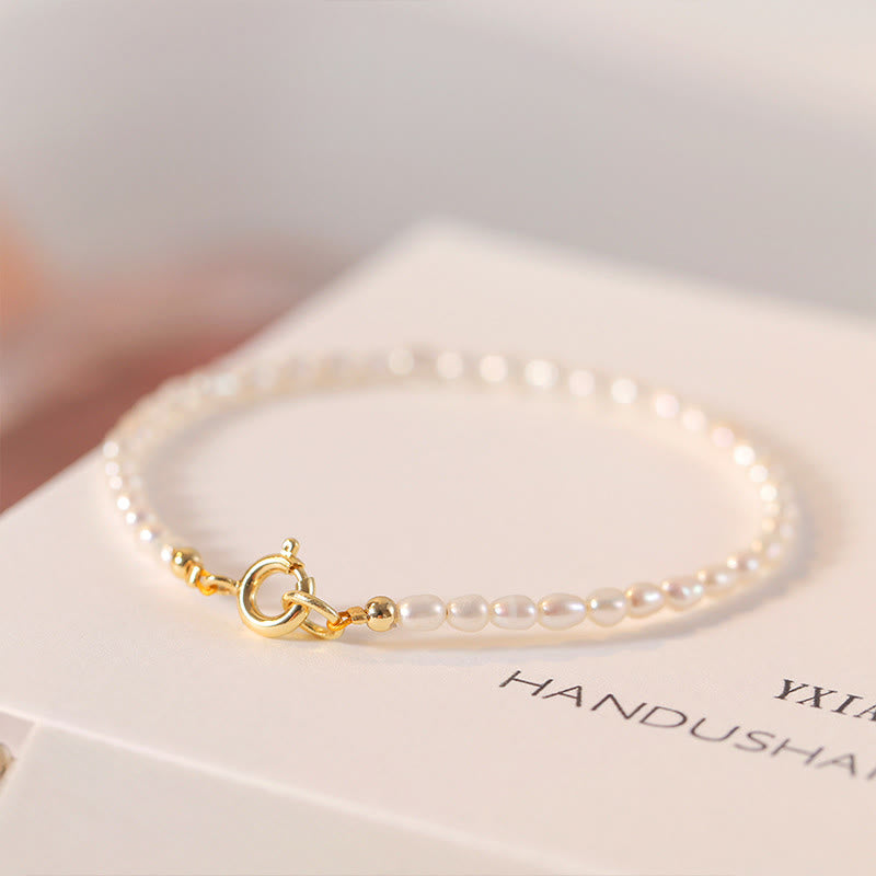 Karma Stone 2mm Natural Pearl Ultra-thin Beads 14k Gold Plated Copper Wisdom Bracelet
