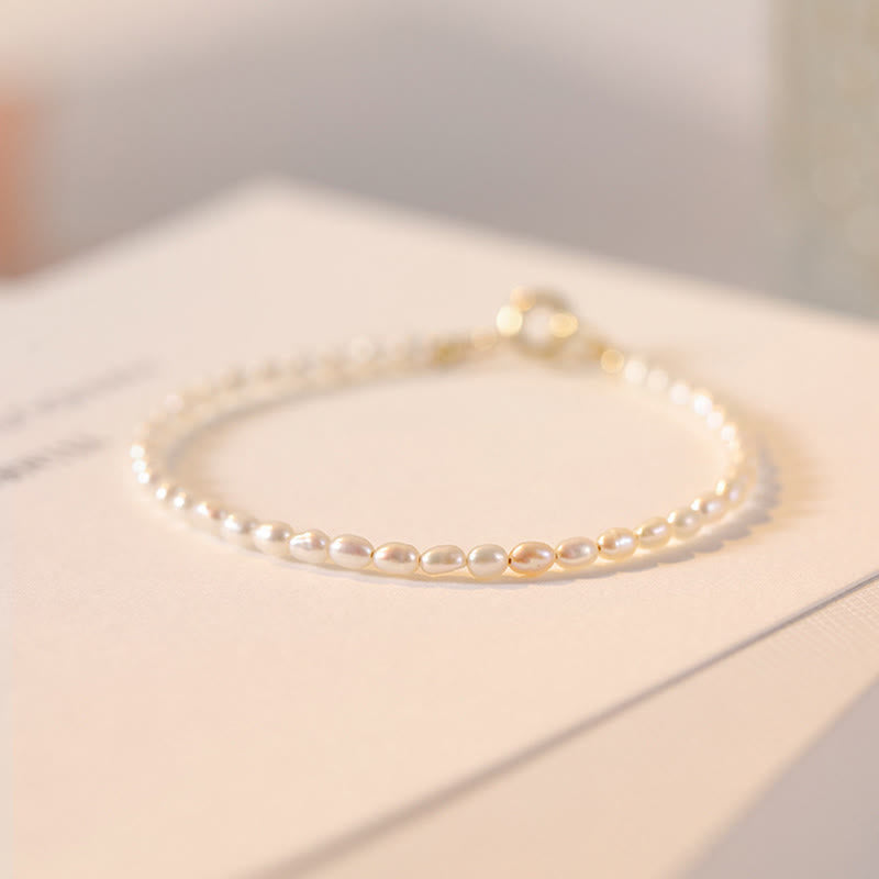 Karma Stone 2mm Natural Pearl Ultra-thin Beads 14k Gold Plated Copper Wisdom Bracelet
