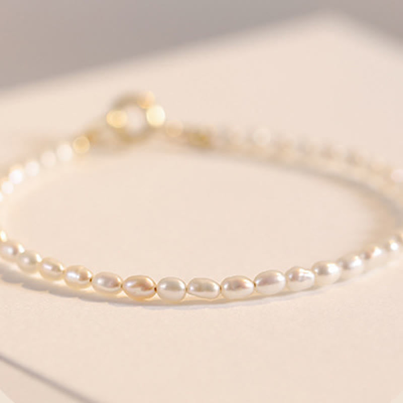 Karma Stone 2mm Natural Pearl Ultra-thin Beads 14k Gold Plated Copper Wisdom Bracelet