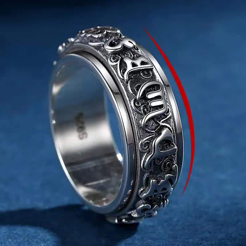 Karma Stone Six True Words Swastika Copper Healing Rotatable Ring