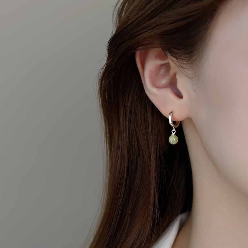 Karma Stone Round Jade Bead Prosperity Earrings