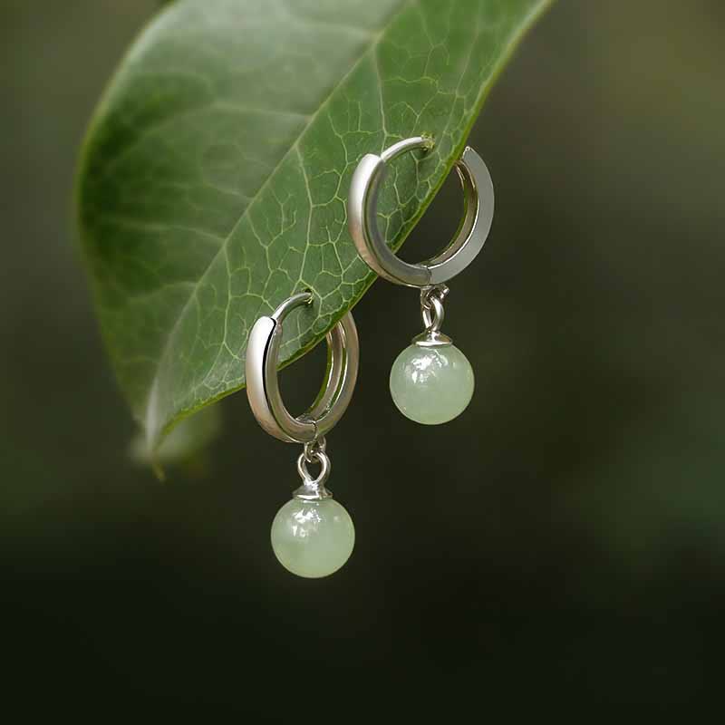 Karma Stone Round Jade Bead Prosperity Earrings