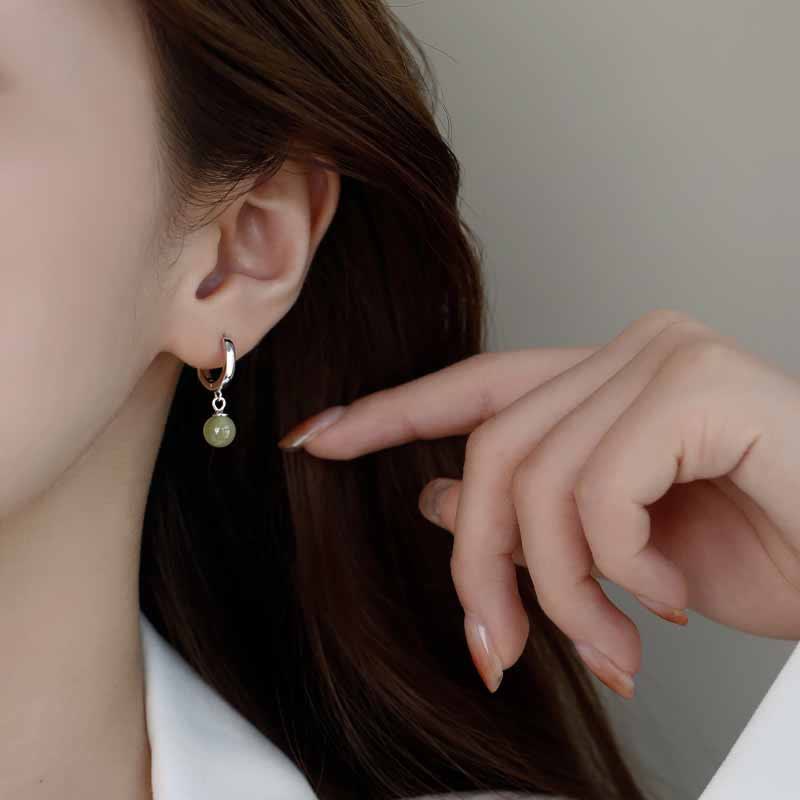 Karma Stone Round Jade Bead Prosperity Earrings