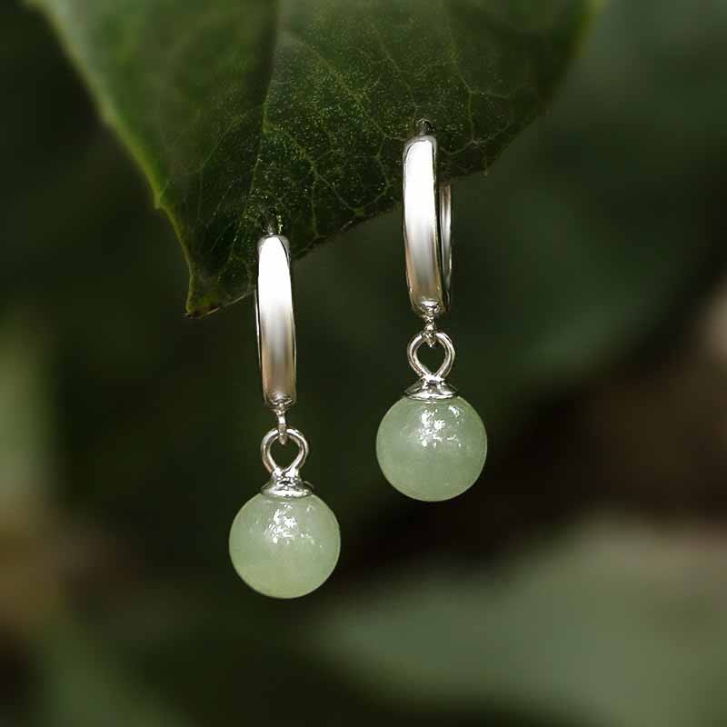 Karma Stone Round Jade Bead Prosperity Earrings